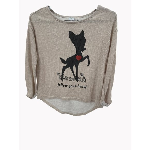 Disney Womens Sweater Bambi "Follow Your Heart" Print Beige XL - Picture 1 of 6